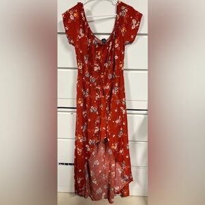 Rue 21 1X Red Floral split Dress with Shorts underneath